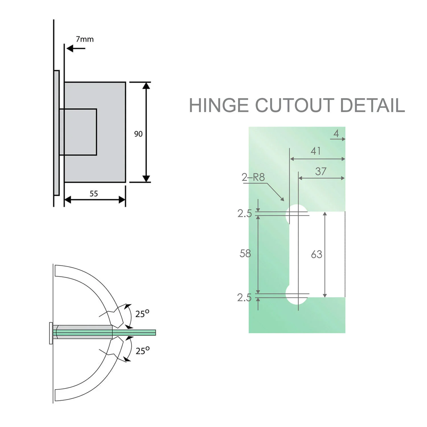 10mm Shower Screen Glass to Wall 90 Degree L-Hinge - Image 10