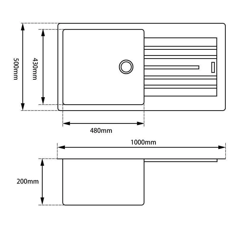 Arete Single Bowl Granite Sink with Drainer 1000x500x200mm - Image 3