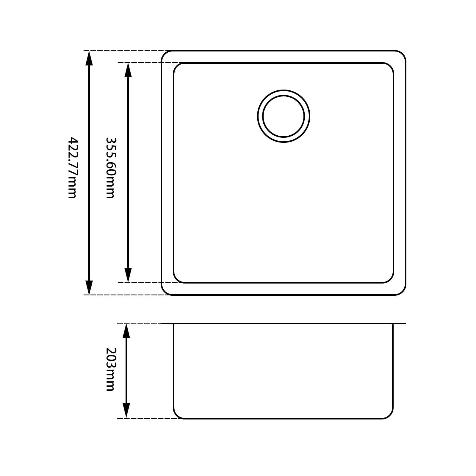 Arete Square Granite Quartz Sink 420x420x200mm - Image 3