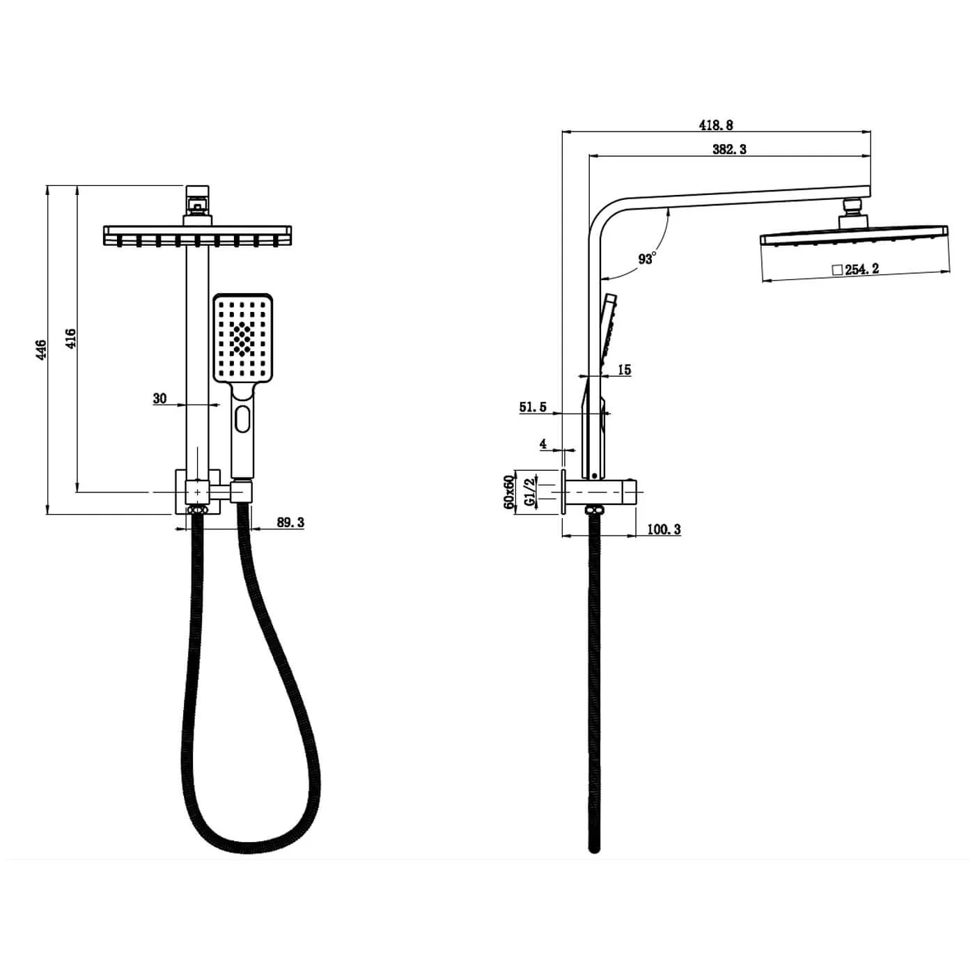 Alice Square Mini Twin Rainhead Handset Shower Set - Image 3