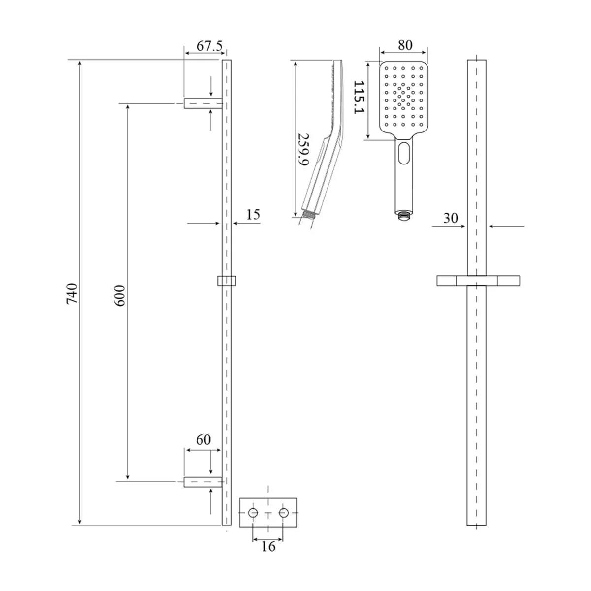 Alice Square Sliding Shower Rail - Image 6
