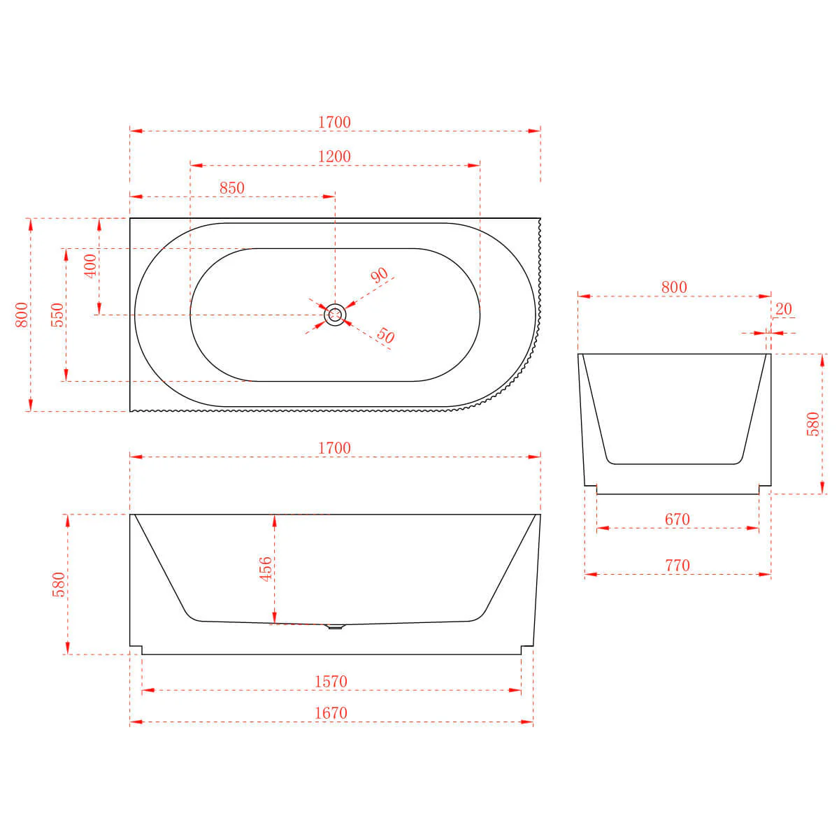 Anika Ribbed Corner Freestanding Bathtub - Image 4