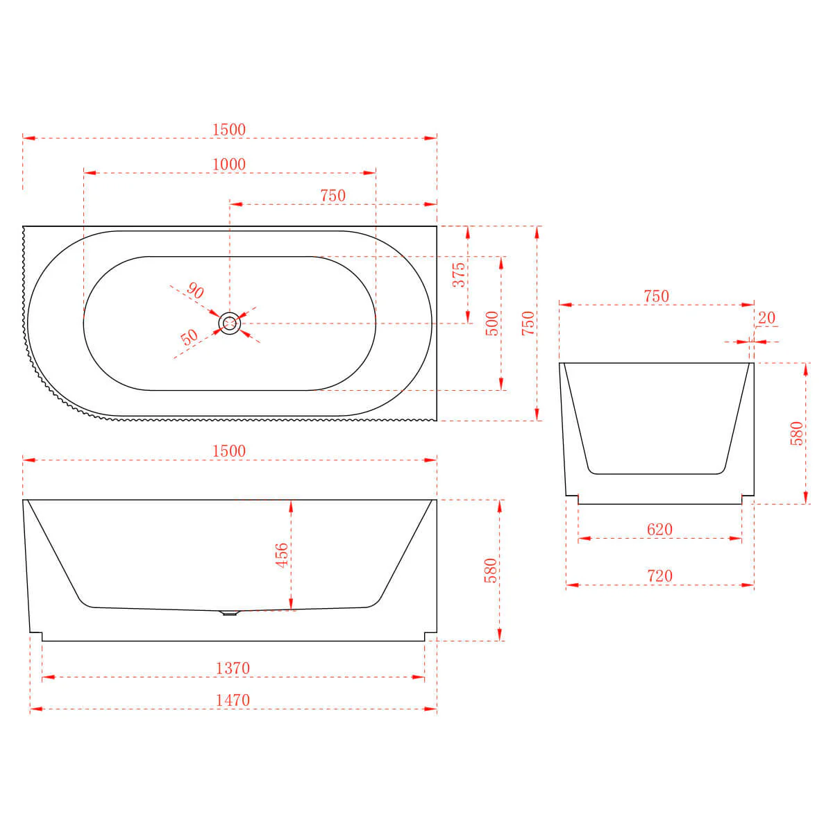 Anika Ribbed Corner Freestanding Bathtub - Image 5