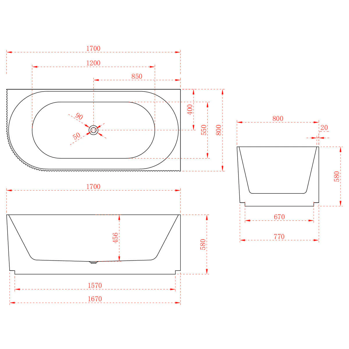 Anika Ribbed Corner Freestanding Bathtub - Image 6