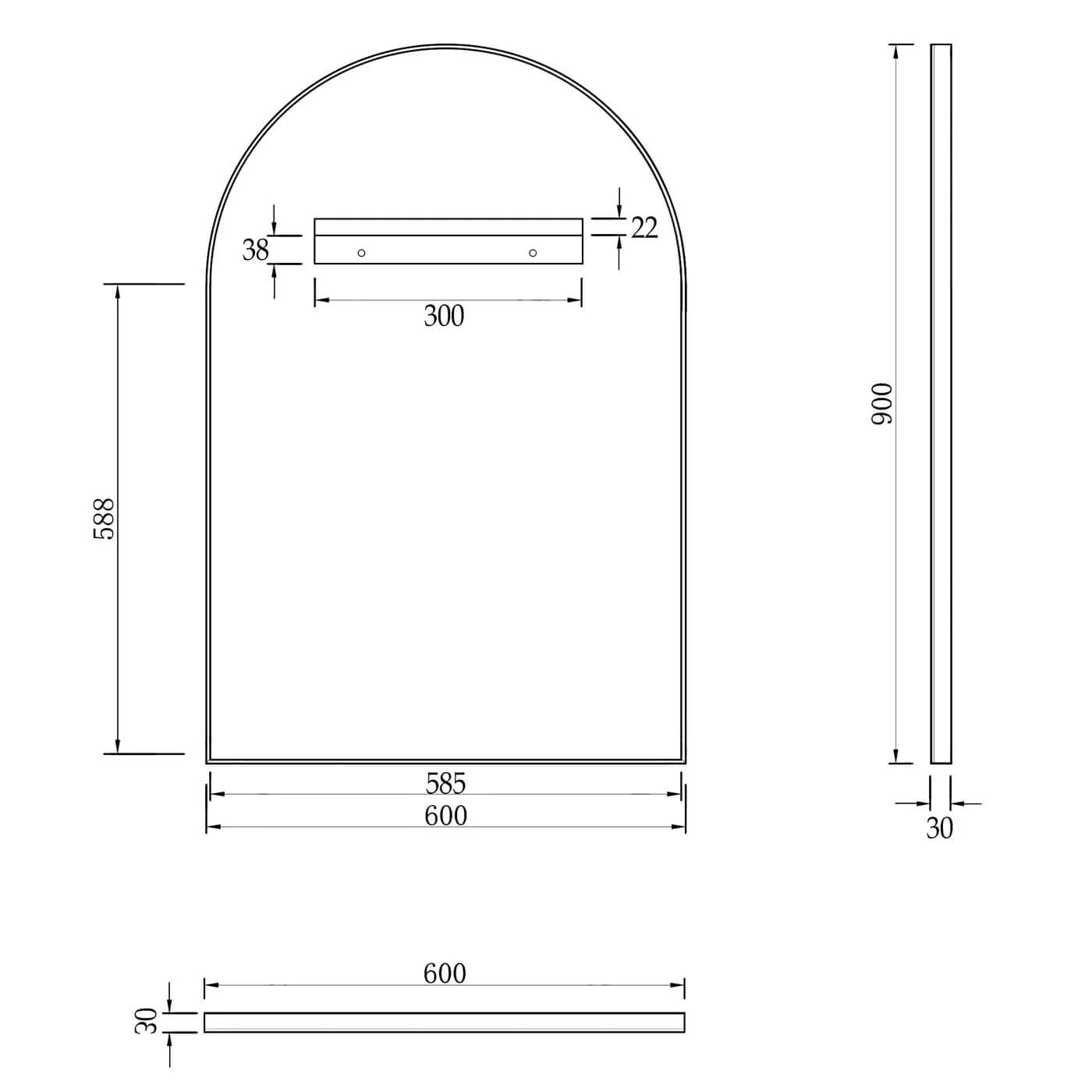 Archie Metal Frame Arched Mirror 900x600mm - Image 3