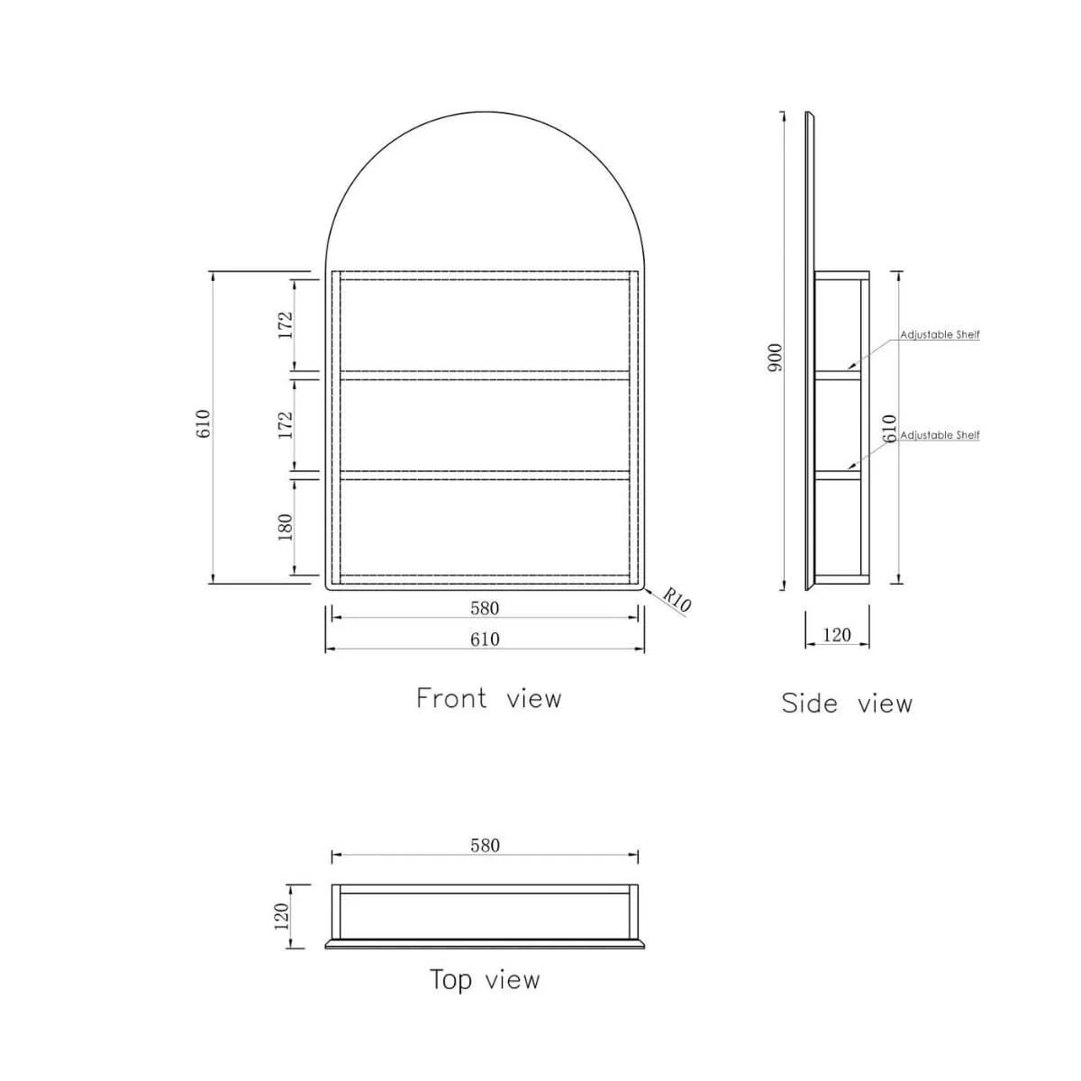 Archie Mirror Shaving Cabinet Arched 900x600mm - Image 5