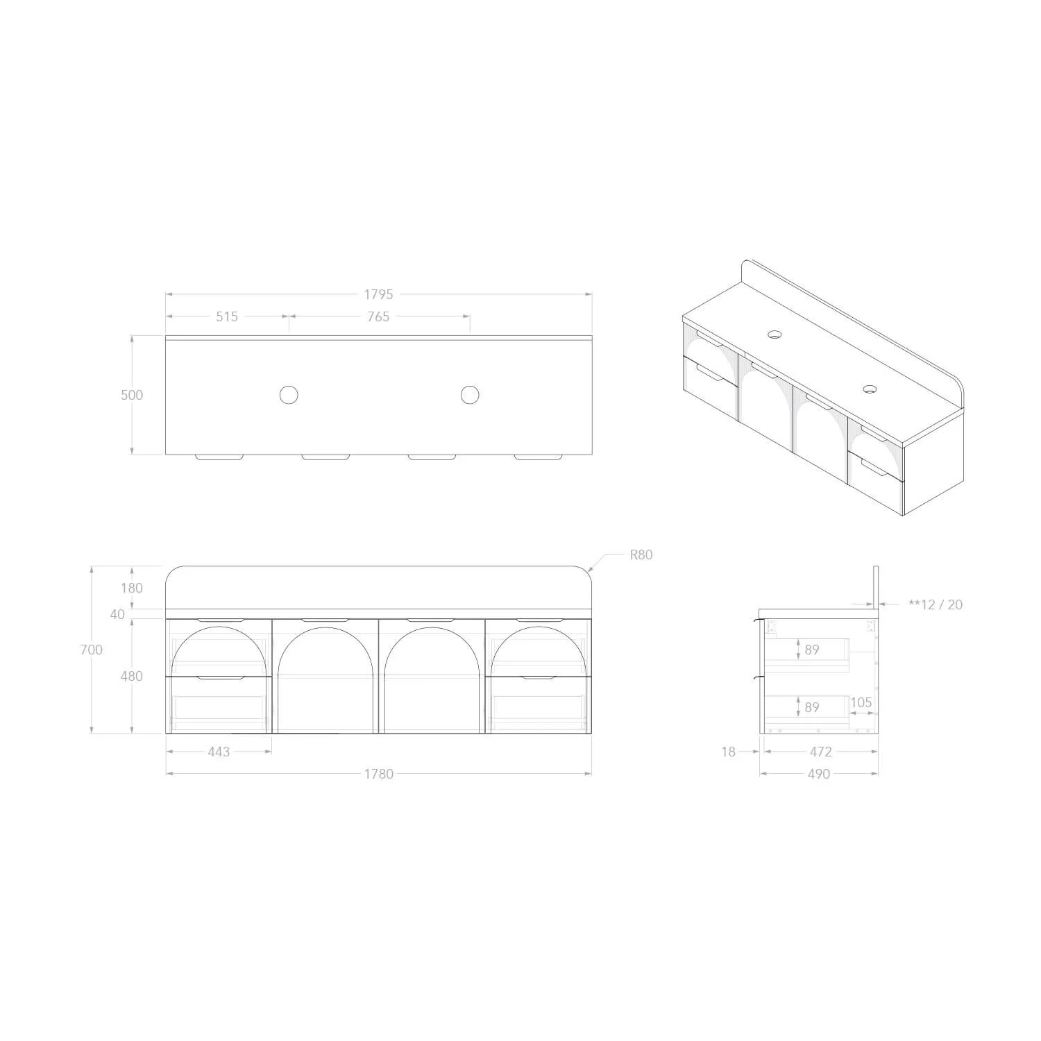 Archie V-Groove Wall Hung Vanity - Image 24