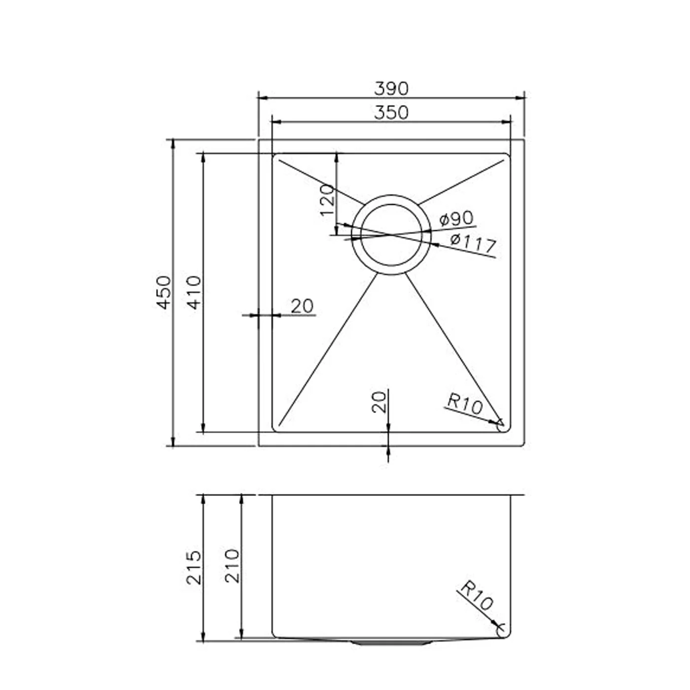 Argo Single Stainless Steel Sink 390x450x215mm - Image 2