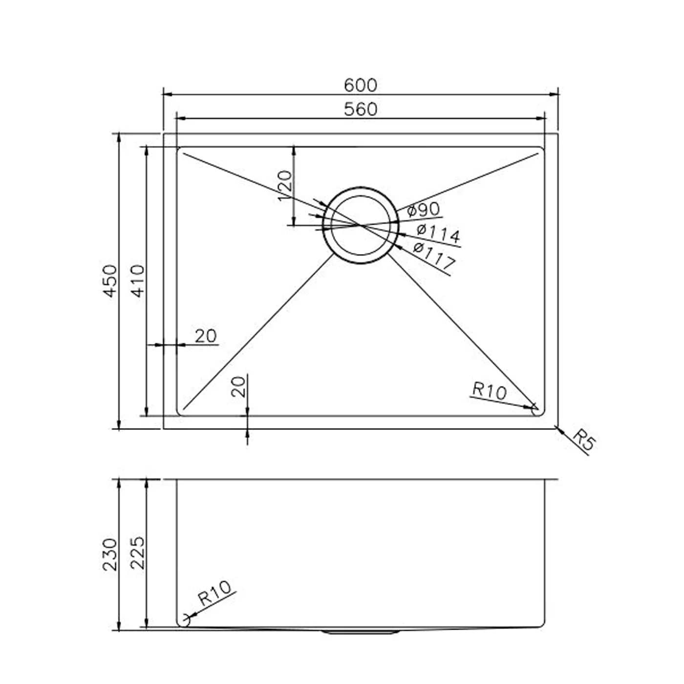 Argo Single Stainless Steel Sink 600x450x230mm - Image 2