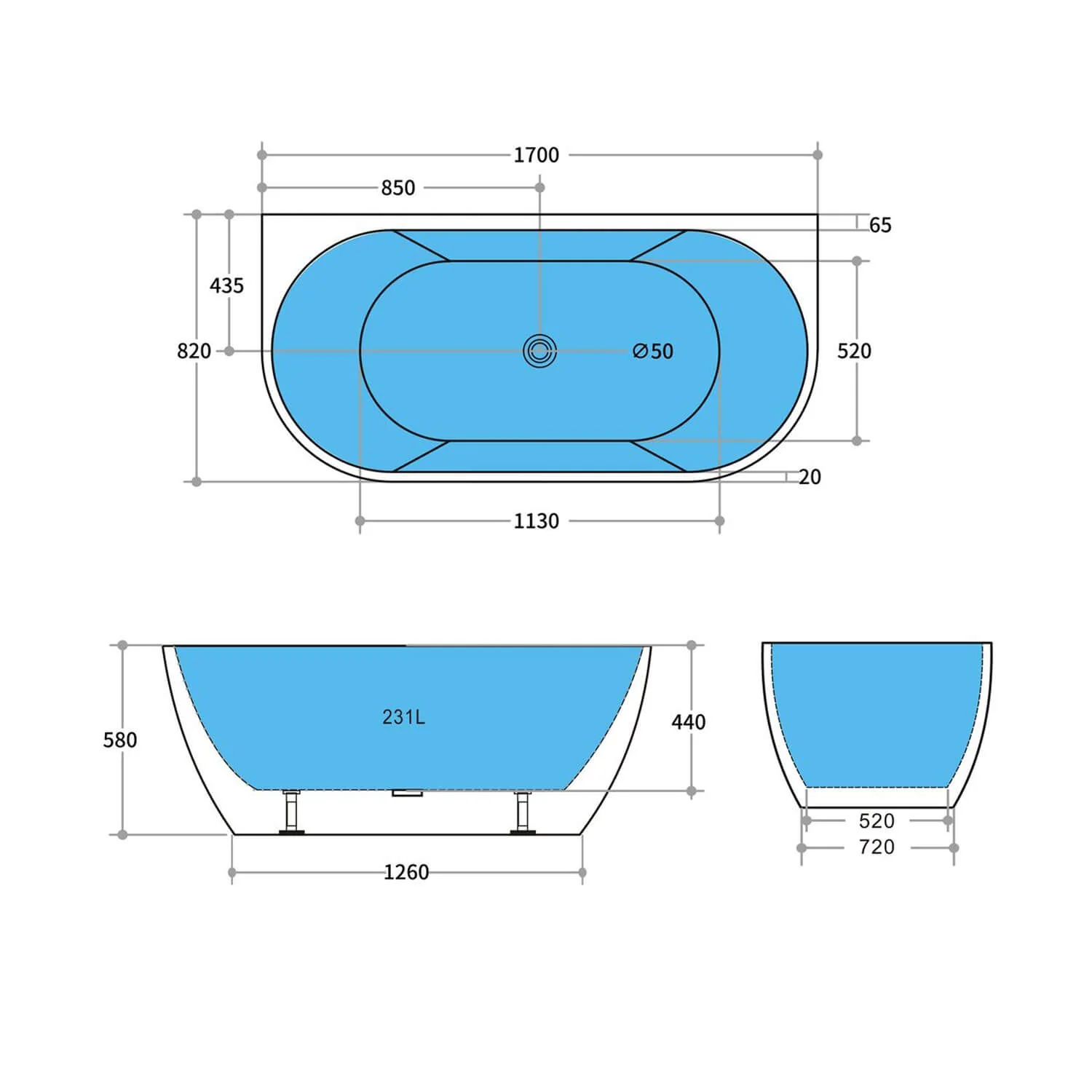Atlantic Curved Back to Wall Bathtub - Image 8