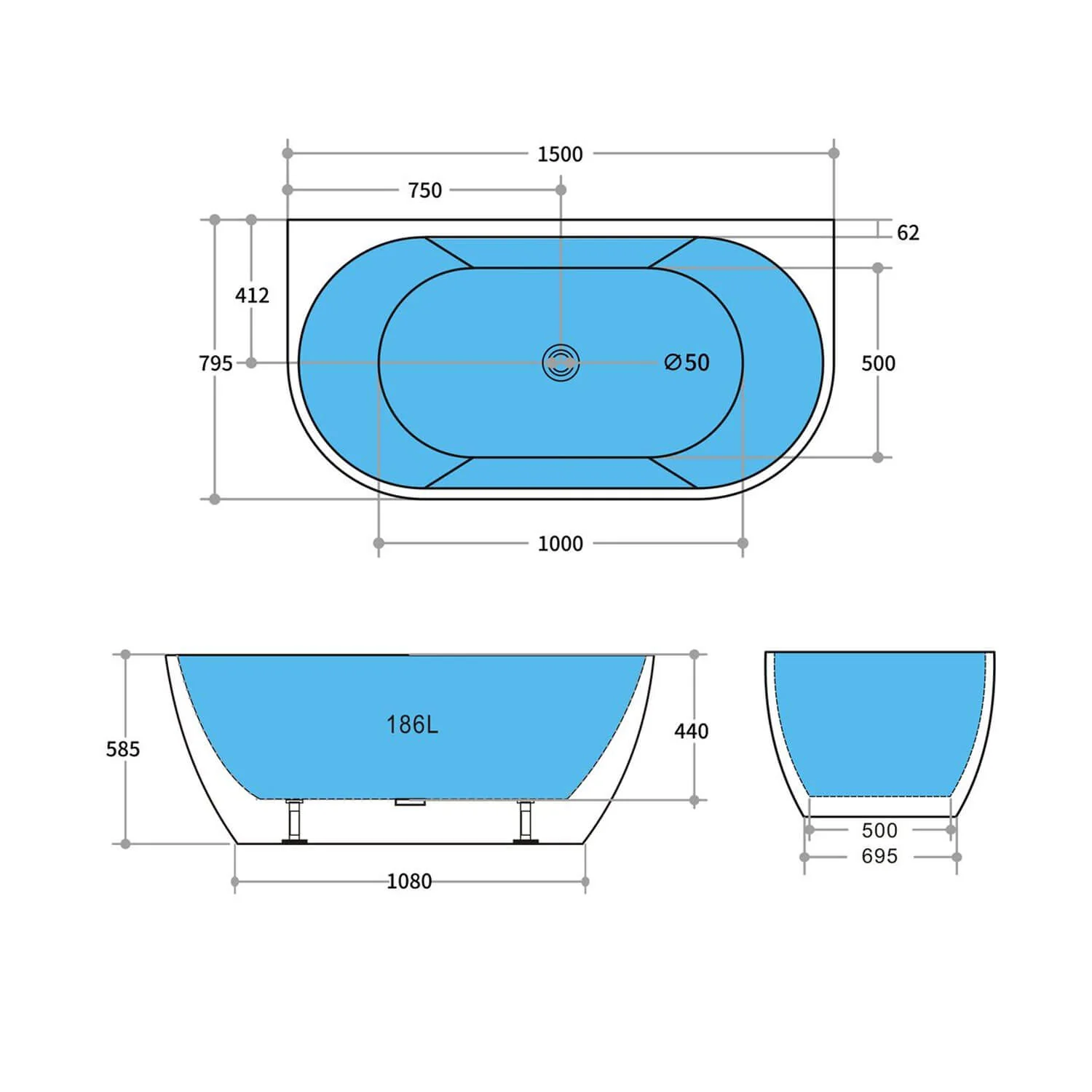 Atlantic Curved Back to Wall Bathtub - Image 9