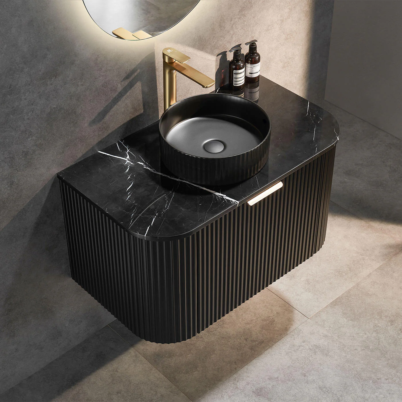 Avalon Fluted Matte Black Curved Wall Hung Vanity - Image 3