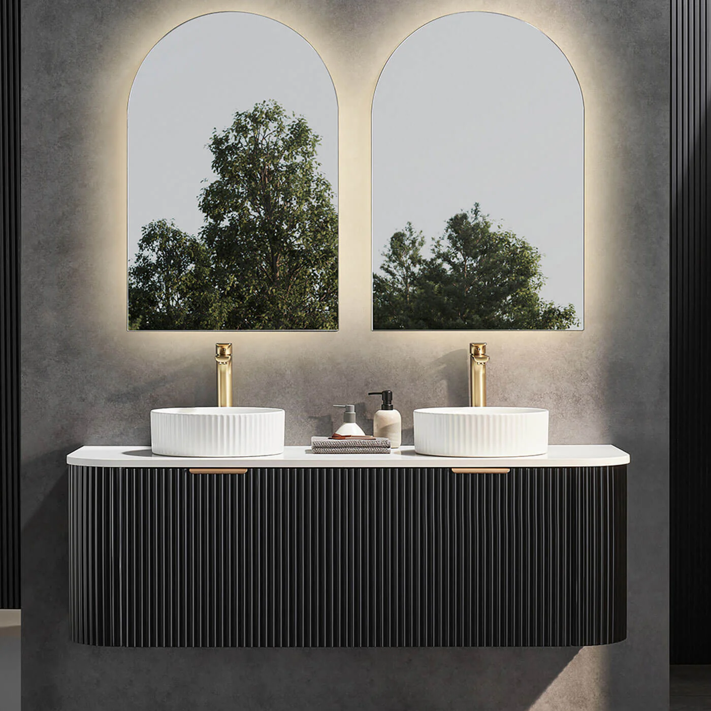 Avalon Fluted Matte Black Curved Wall Hung Vanity - Image 4