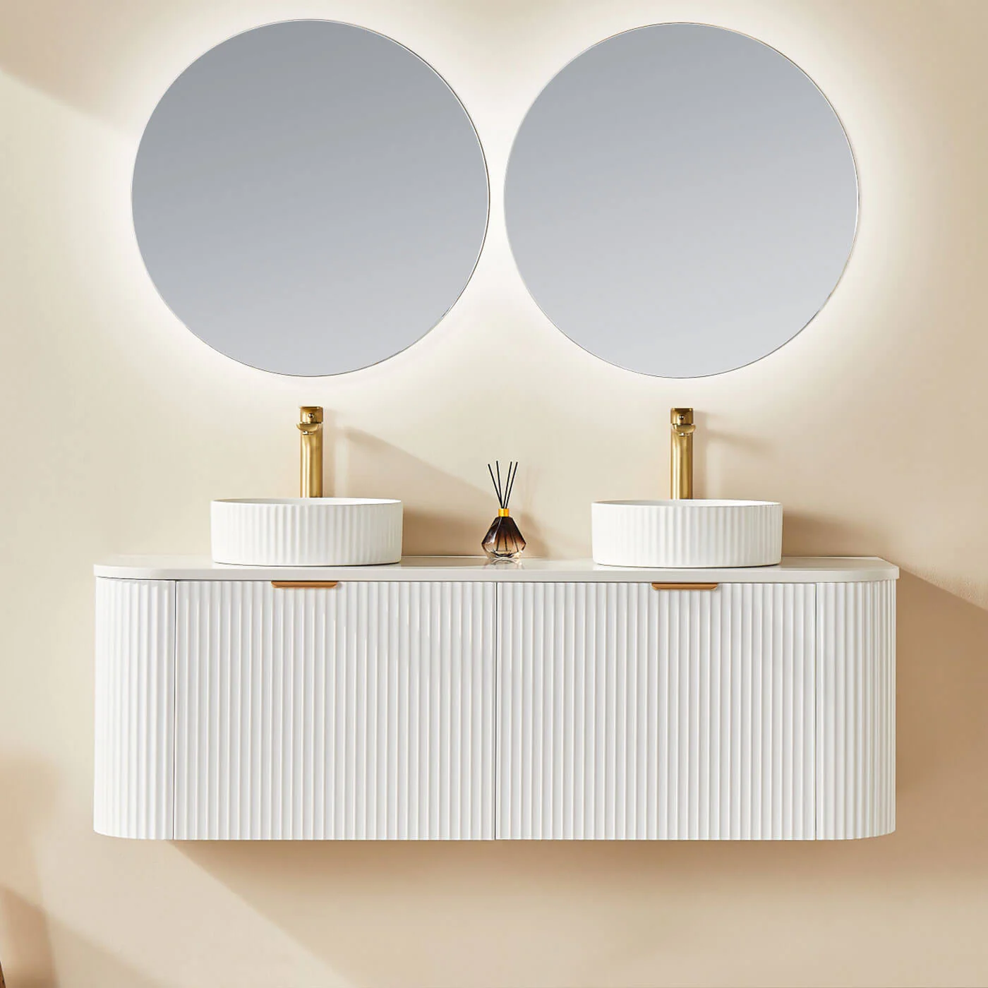 Avalon Fluted Matte White Curved Wall Hung Vanity - Image 5