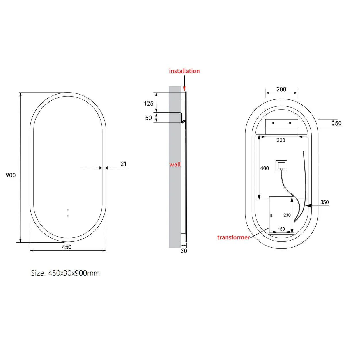 Beau Oval Framed Backlit LED Mirror 450x900mm - Image 7