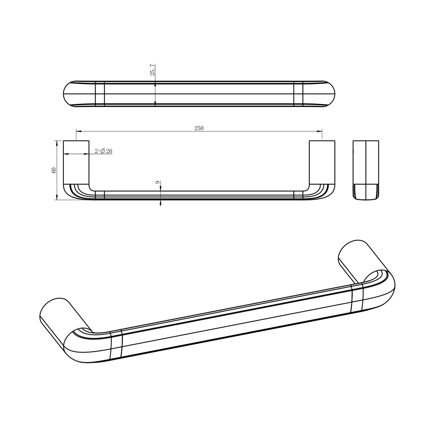 Berlin Single Towel Rail 250mm - Image 7