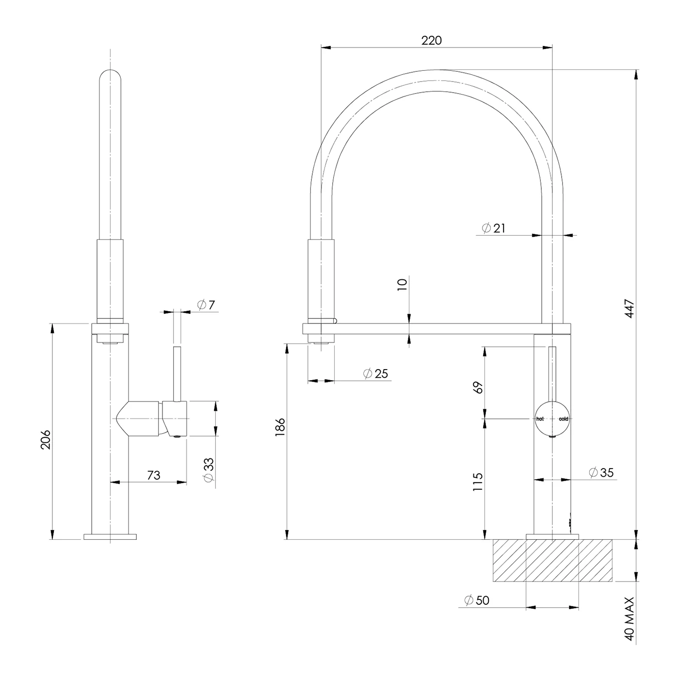 Blix Flexible Hose Pull Down Sink Mixer - Image 6