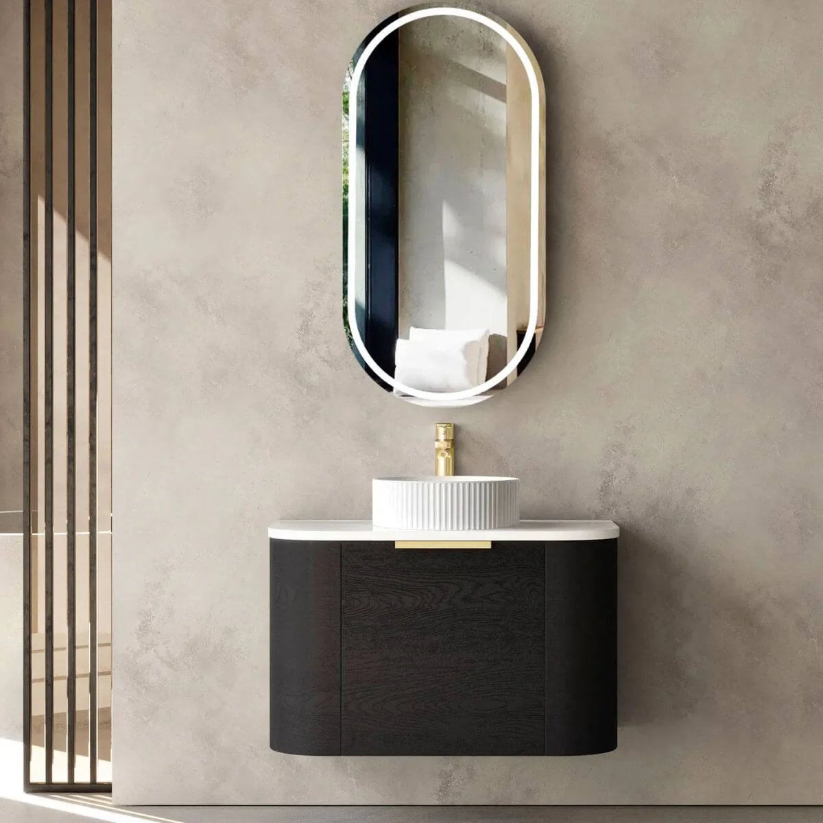 Bondi Black Oak Curved Wall Hung Vanity - Image 3