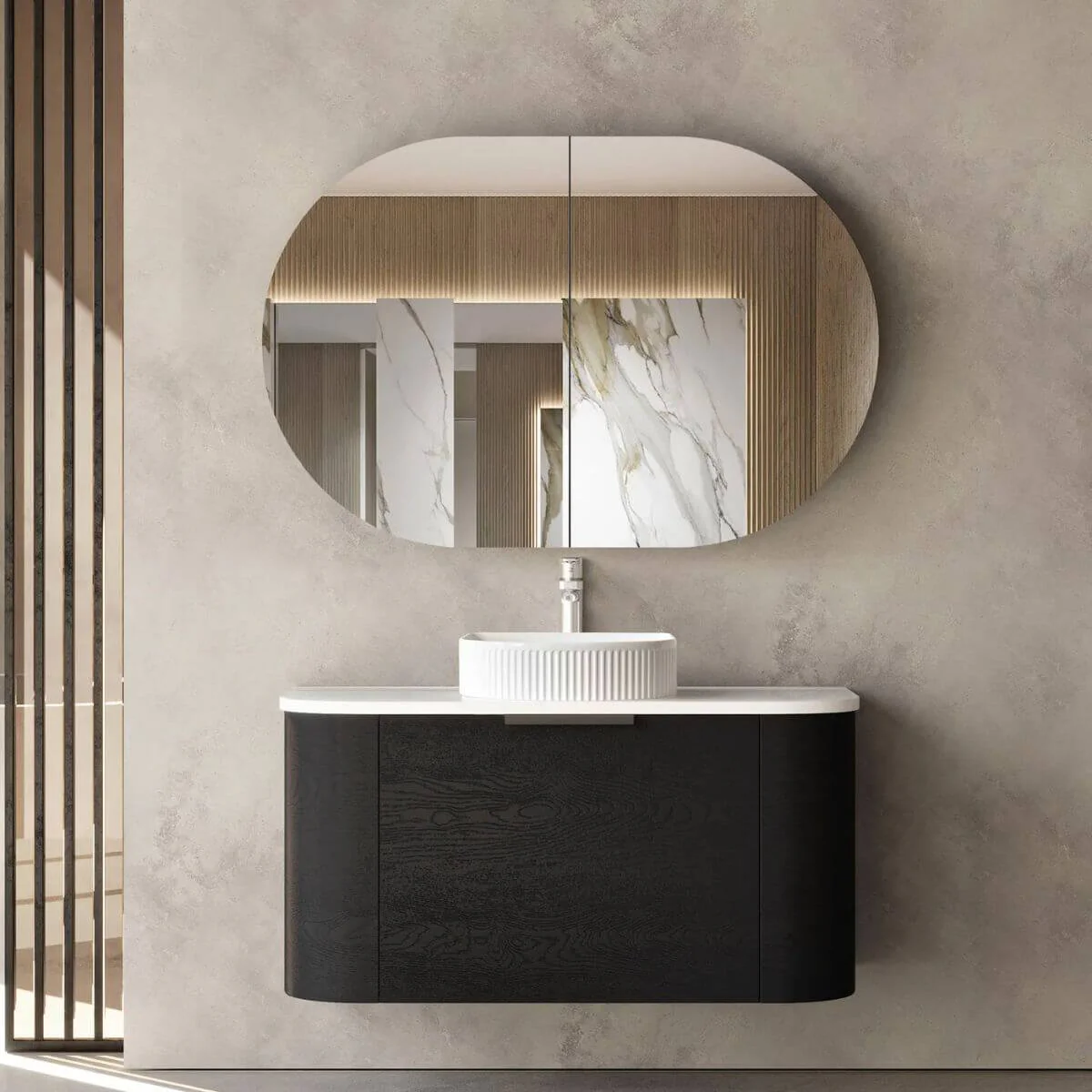 Bondi Black Oak Curved Wall Hung Vanity - Image 4