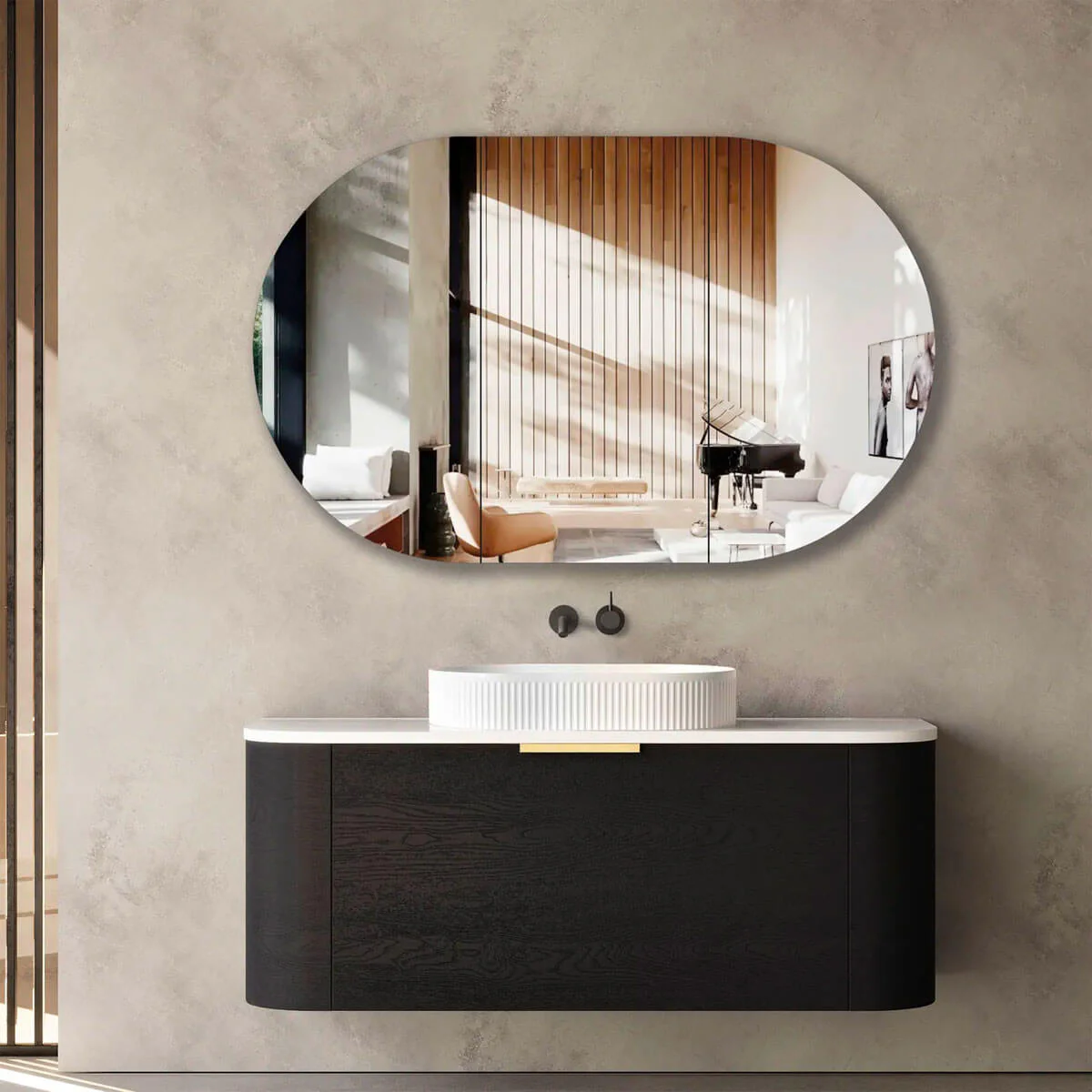Bondi Black Oak Curved Wall Hung Vanity - Image 5