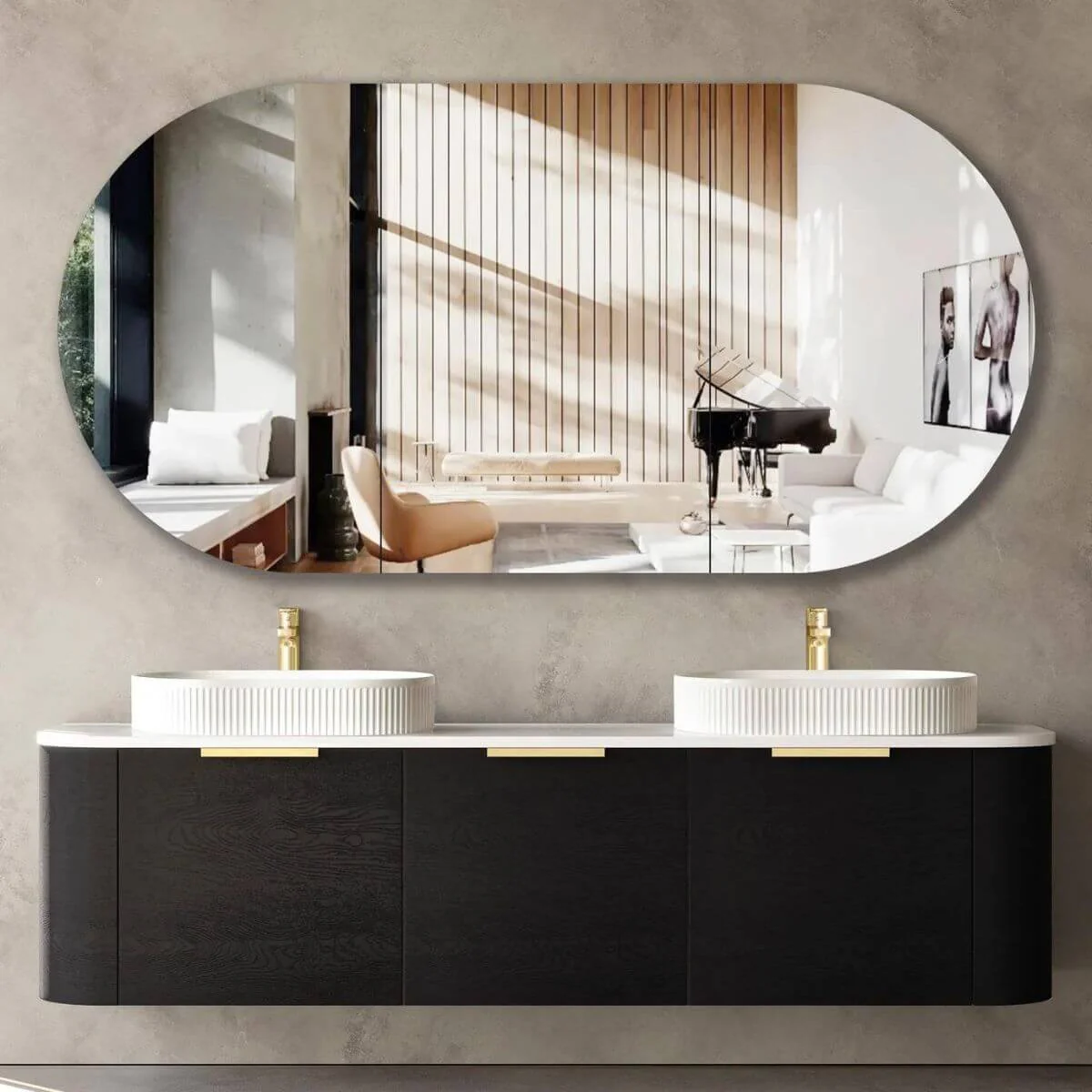 Bondi Black Oak Curved Wall Hung Vanity - Image 6