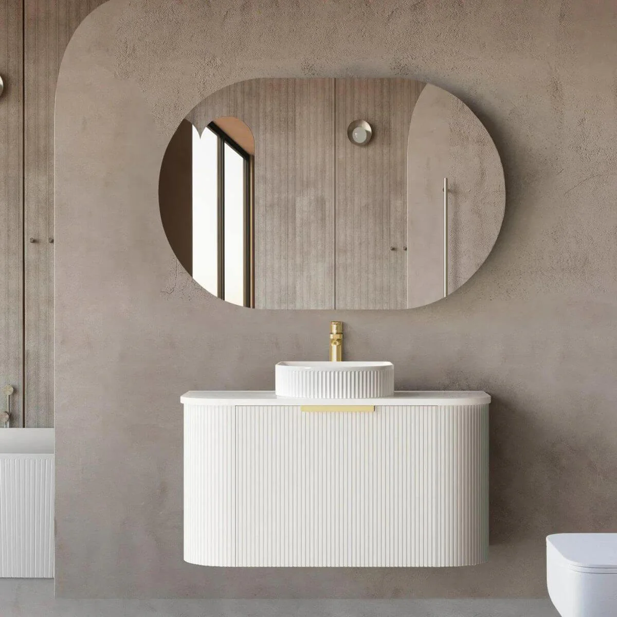 Bondi Fluted Matte White Curved Wall Hung Vanity - Image 3