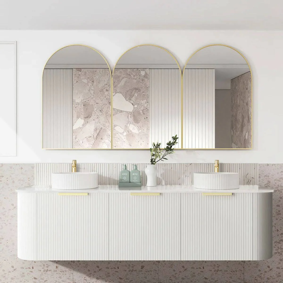 Bondi Fluted Matte White Curved Wall Hung Vanity - Image 6