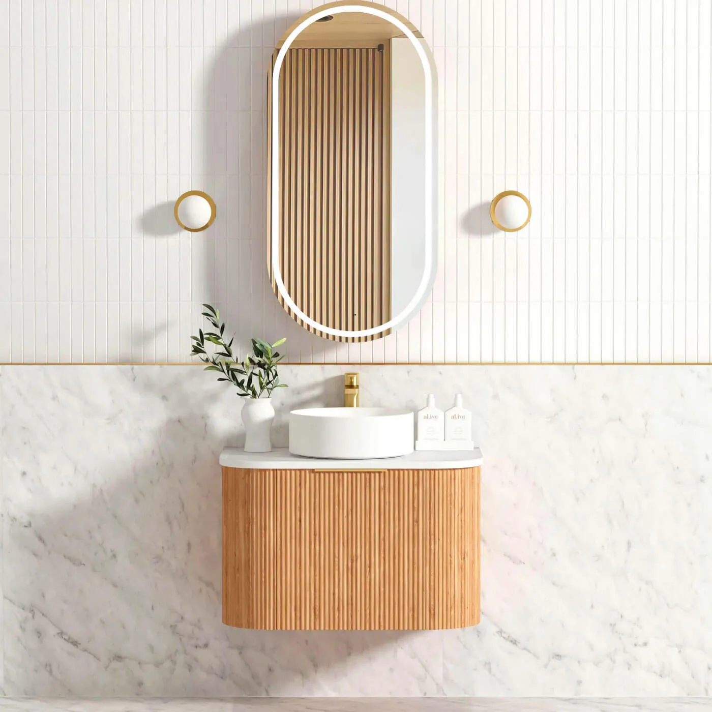 Bondi Fluted Oak Curved Wall Hung Vanity - Image 3