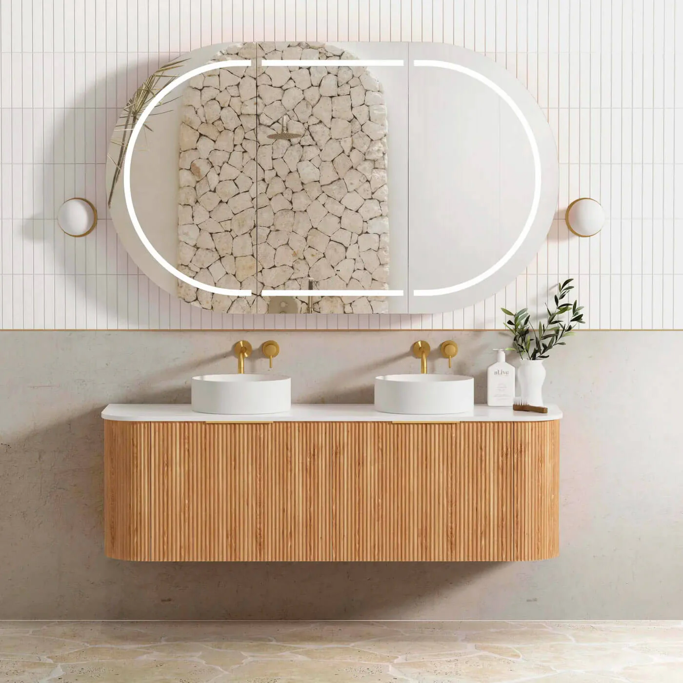 Bondi Fluted Oak Curved Wall Hung Vanity - Image 5