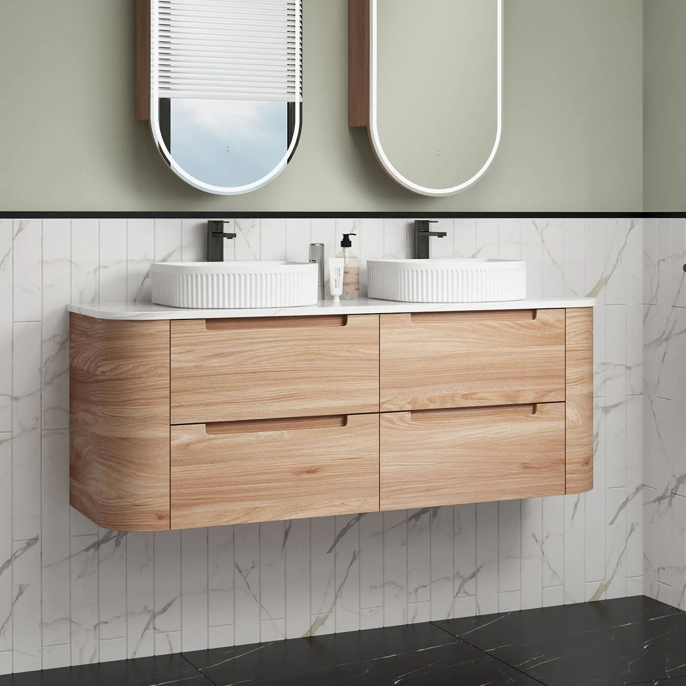 Briony Curved Timber Grain Wall Hung Vanity - Image 5