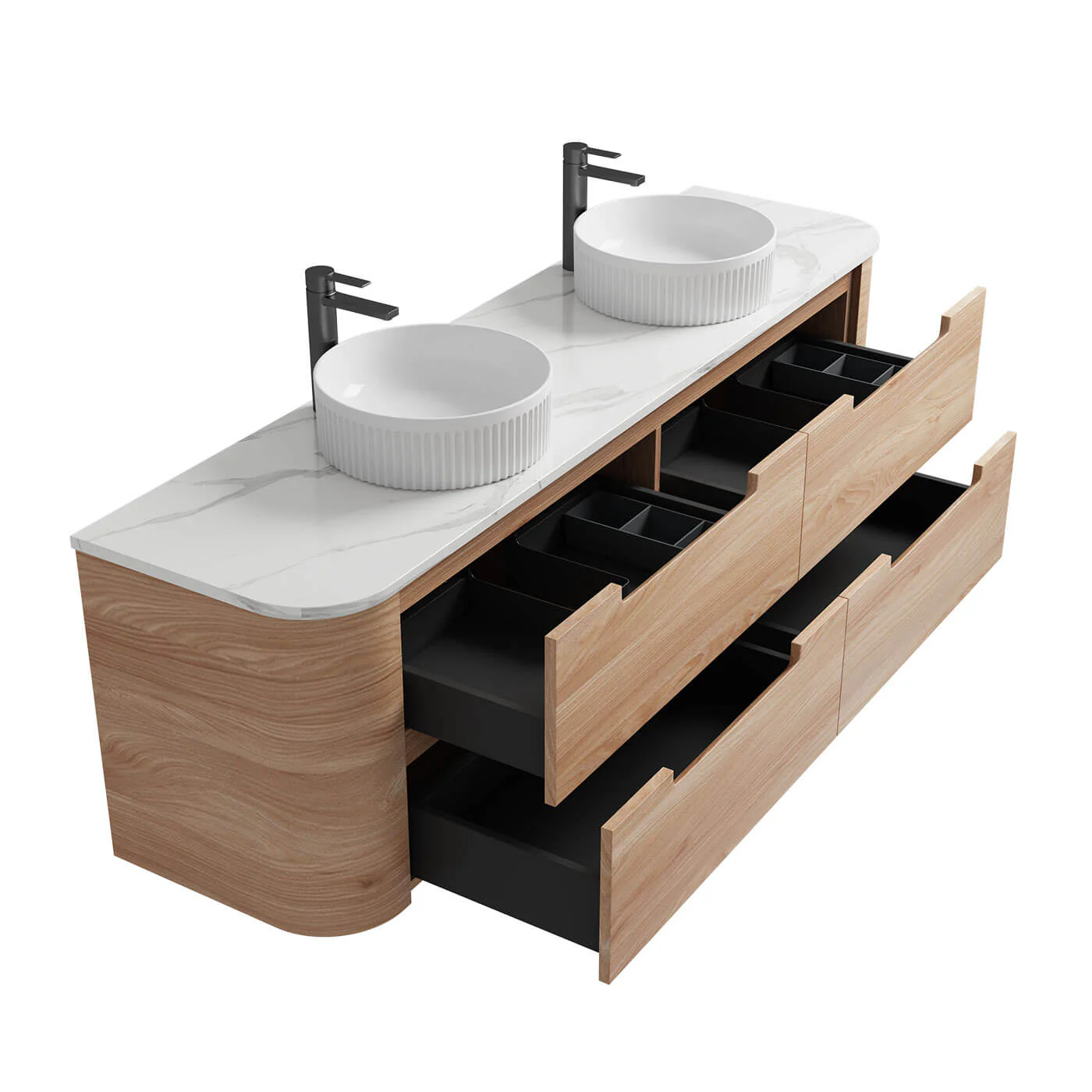 Briony Curved Timber Grain Wall Hung Vanity - Image 6
