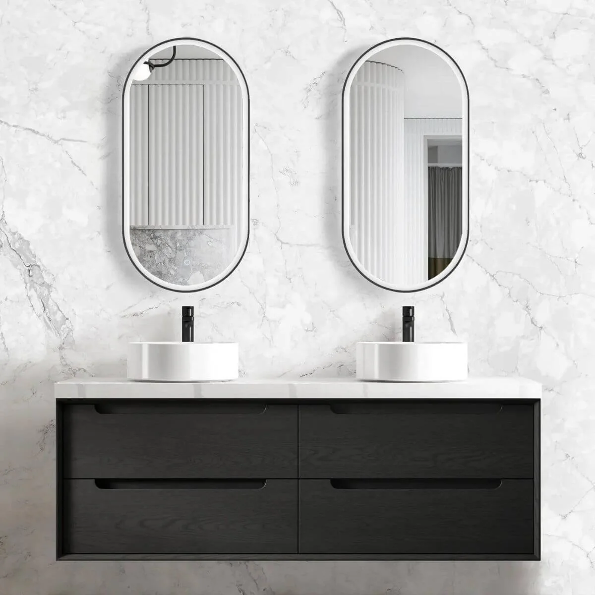 Byron Black Oak Soft Close Wall Hung Vanity - Image 6