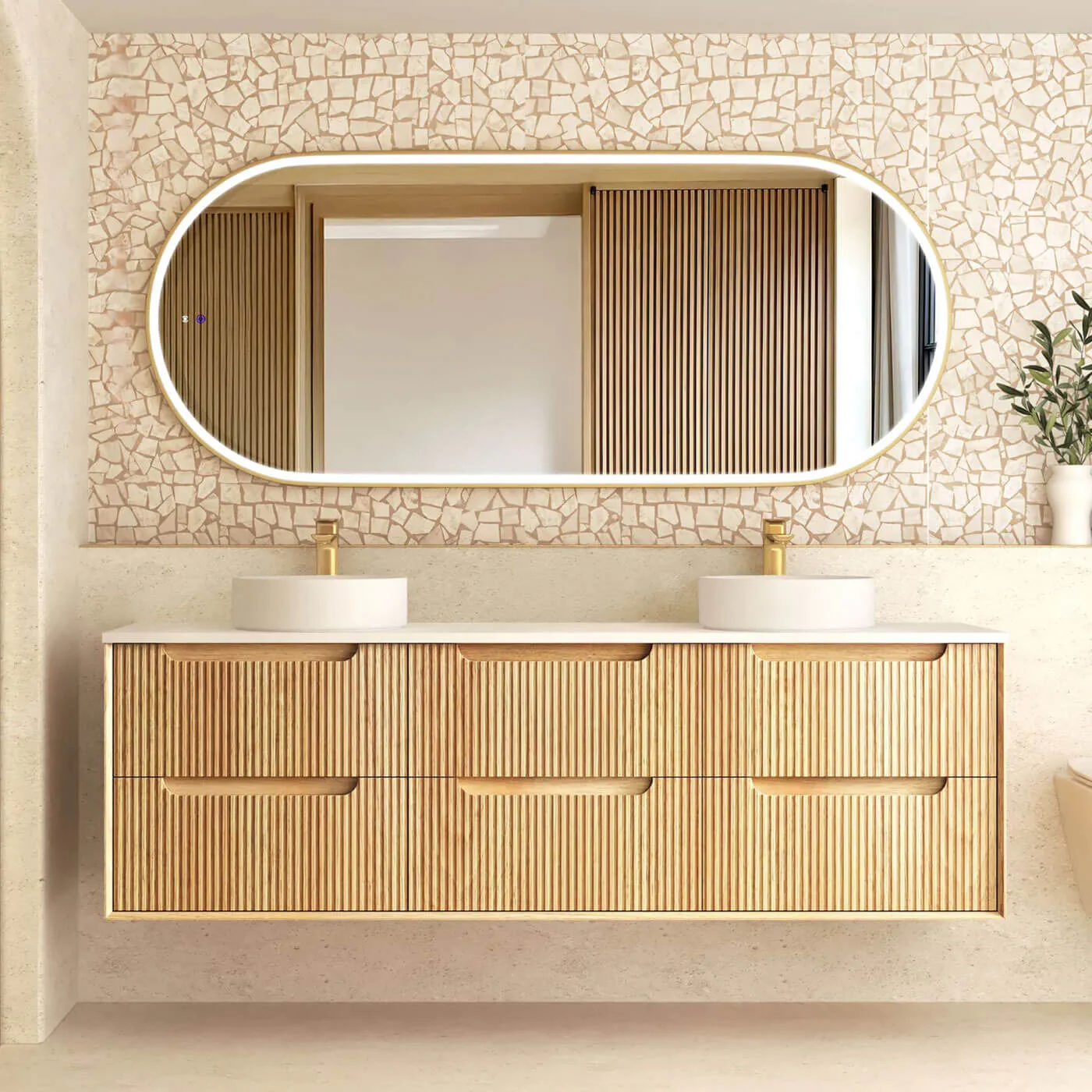 Byron Fluted Oak Wall Hung Vanity - Image 6