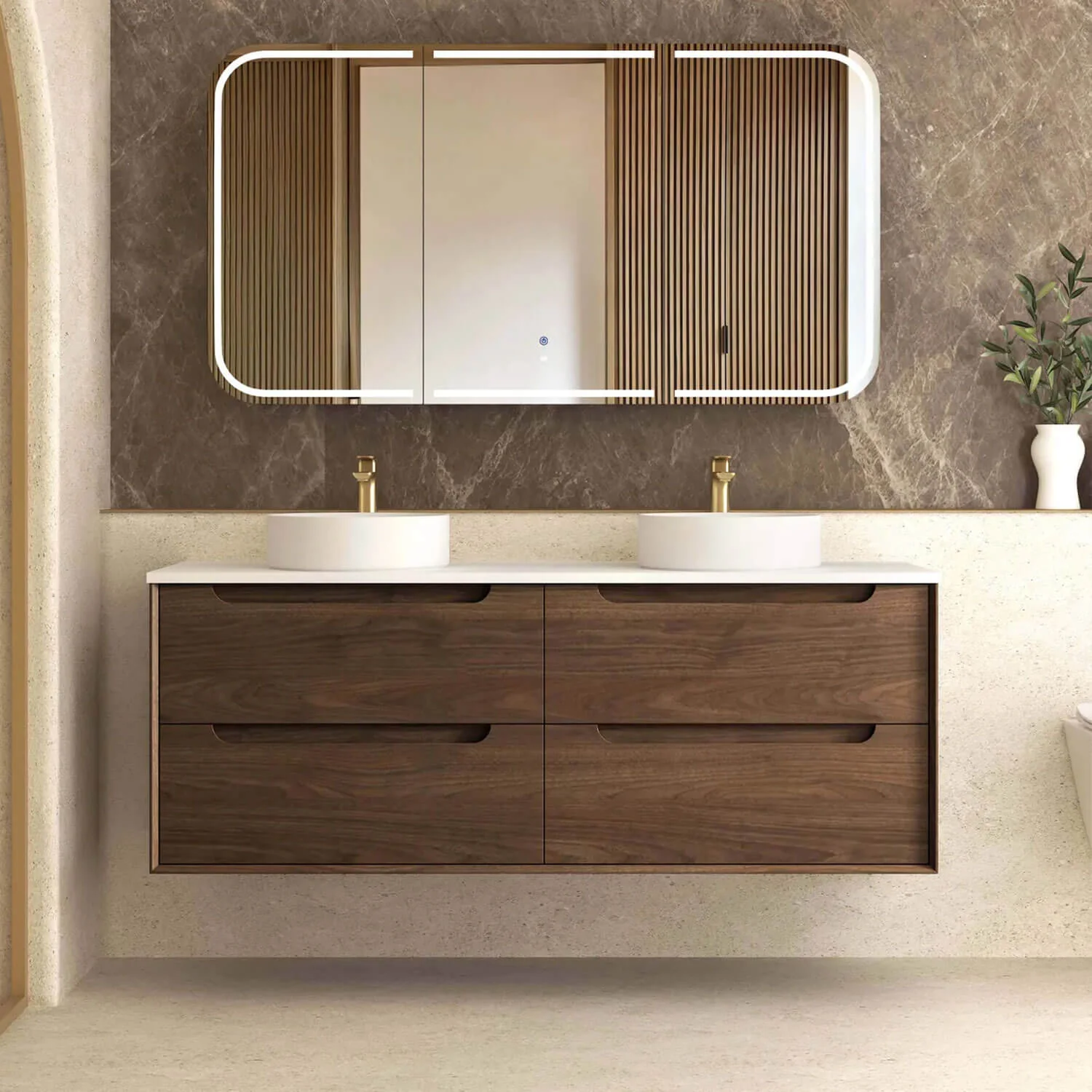 Byron Walnut Soft Close Wall Hung Vanity