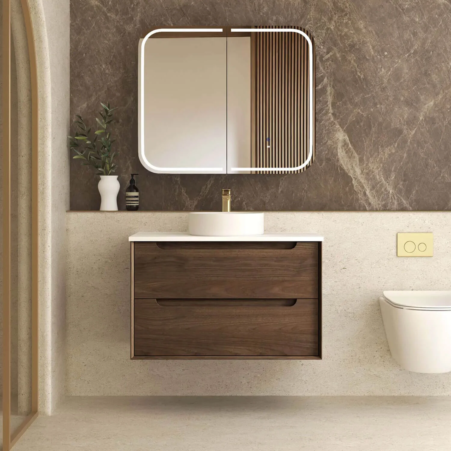 Byron Walnut Soft Close Wall Hung Vanity - Image 4
