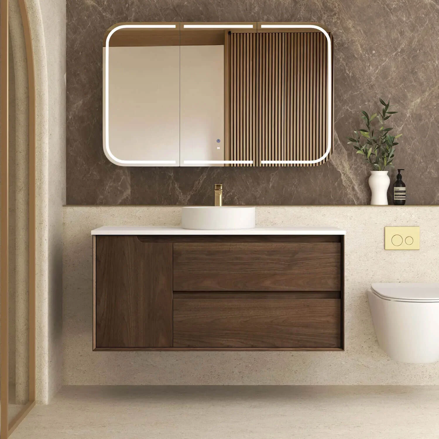 Byron Walnut Soft Close Wall Hung Vanity - Image 5