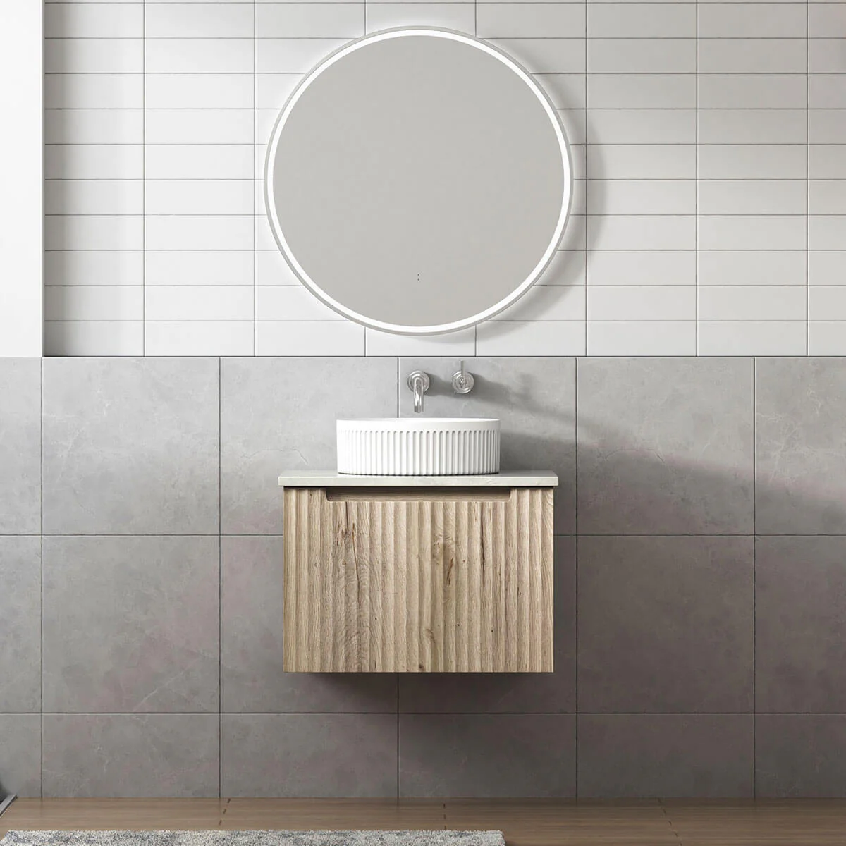 Calder Ribbed Wood Grain Wall Hung Vanity - Image 2