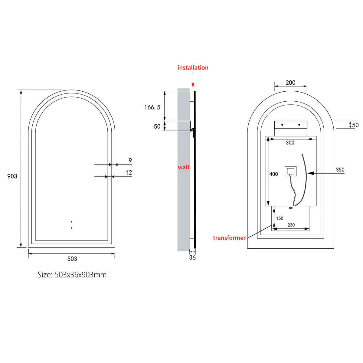 Canterbury Arch Framed Backlit LED Mirror 500x900mm - Image 9