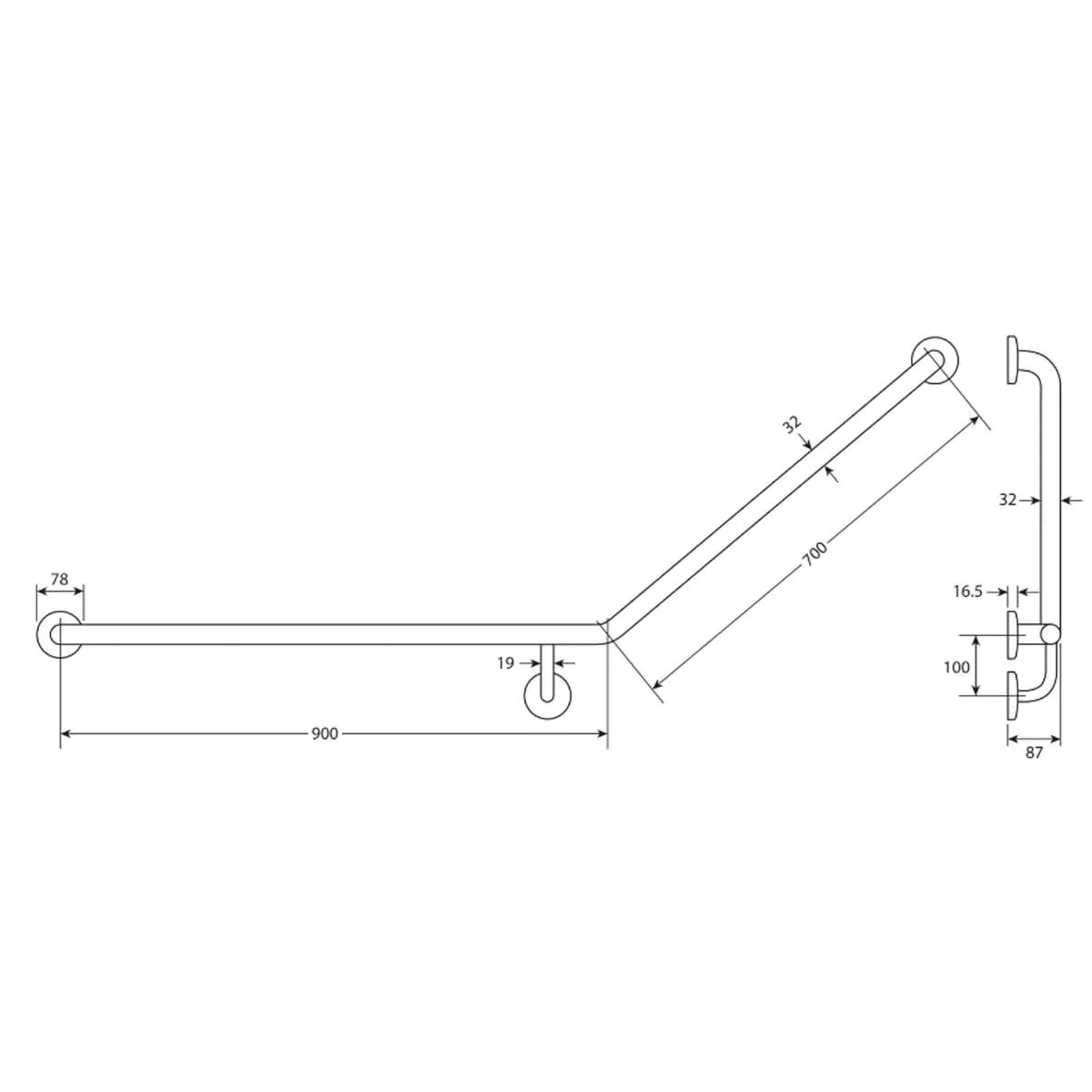 Care DDA Accessible 40 Degree Grab Rail 900x700mm - Image 6