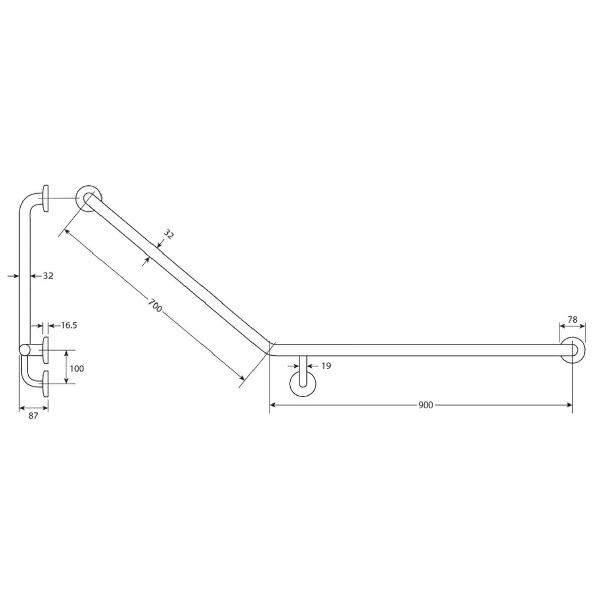 Care DDA Accessible 40 Degree Grab Rail 900x700mm - Image 7