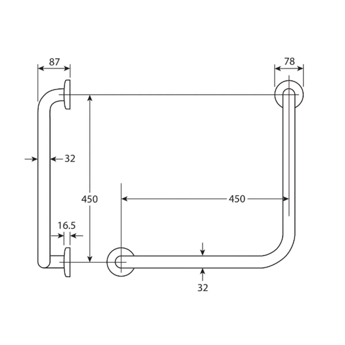 Care DDA Accessible 90 Degree Grab Rail 450x450mm - Image 4