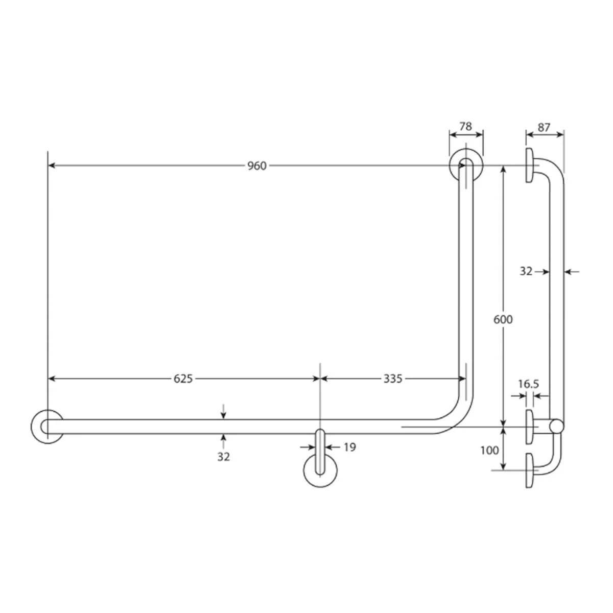 Care DDA Accessible 90 Degree Grab Rail 960x600mm - Image 6