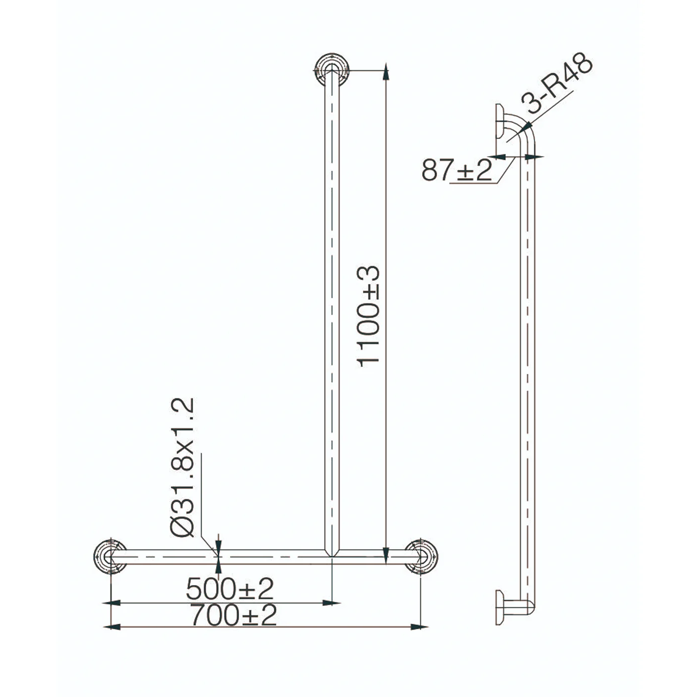 Care DDA T-Shape Grab Rail Support Bar 1100mm - Image 3