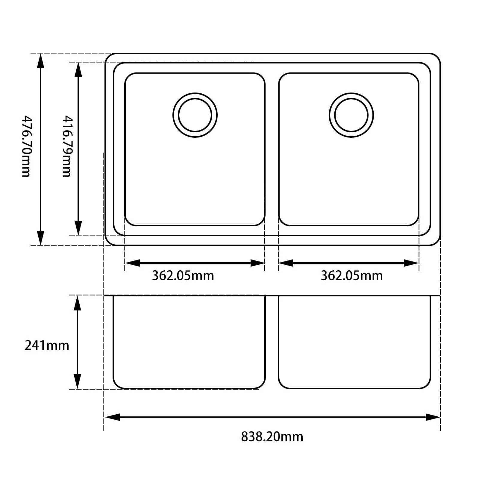 Arete Double Bowl Undermount Granite Sink 840x475x240mm - Image 3
