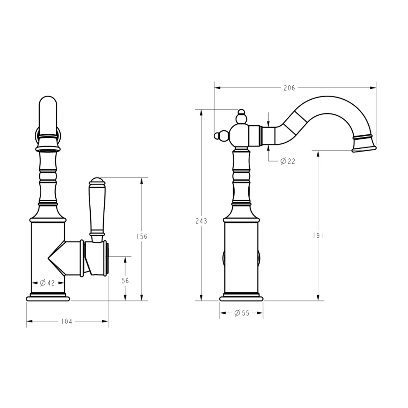 Clasico Brass Handle Basin Mixer - Image 5