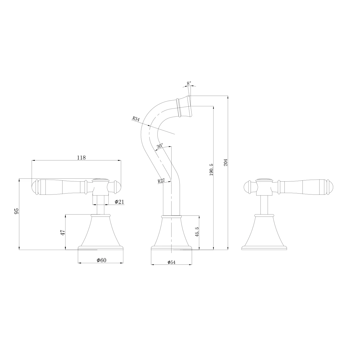 Clasico Ceramic Handle Assembly Tap Wall Set - Image 5