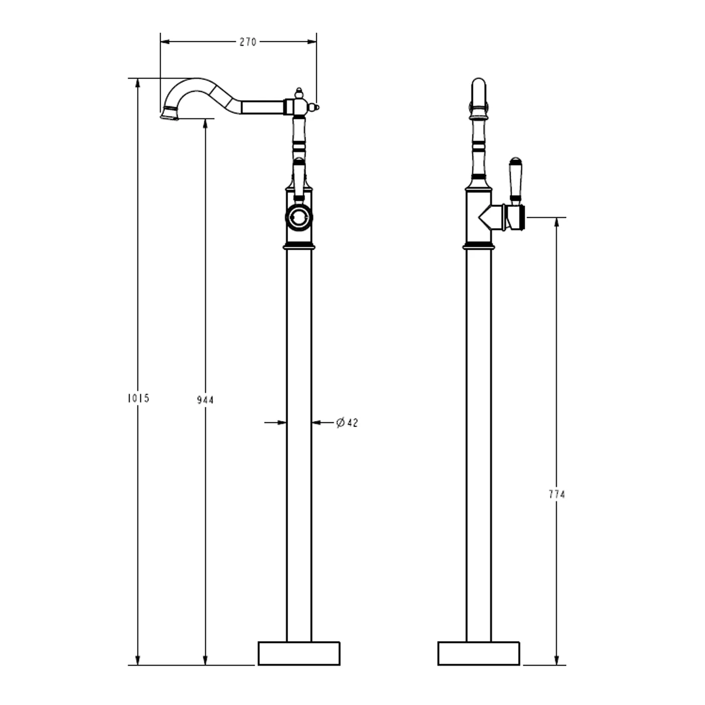 Clasico Ceramic Handle Freestanding Bathtub Spout - Image 5