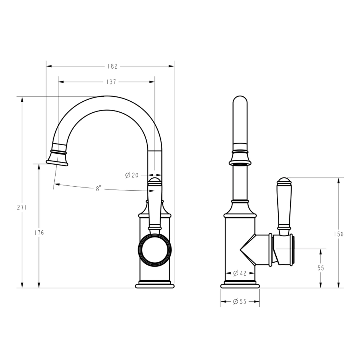 Clasico Gooseneck Ceramic Handle Basin Mixer - Image 5