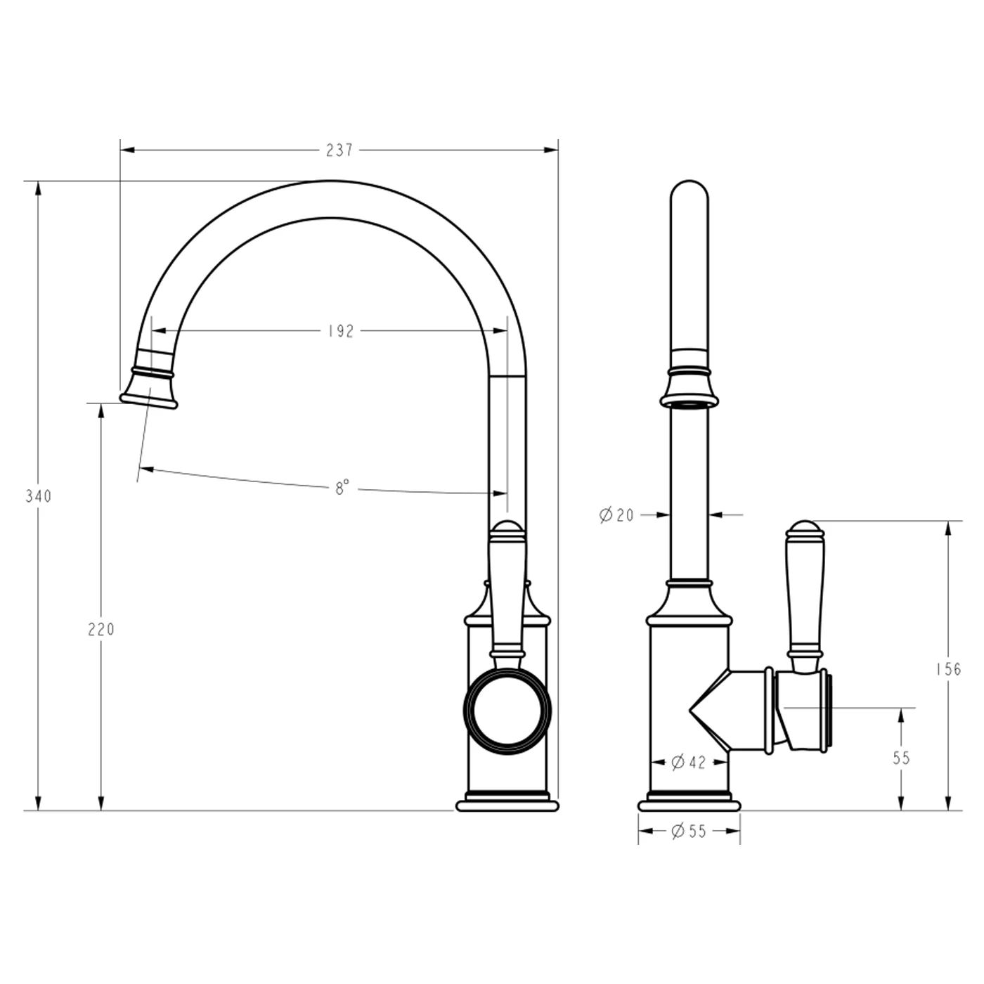 Clasico Gooseneck Ceramic Handle Sink Mixer - Image 5