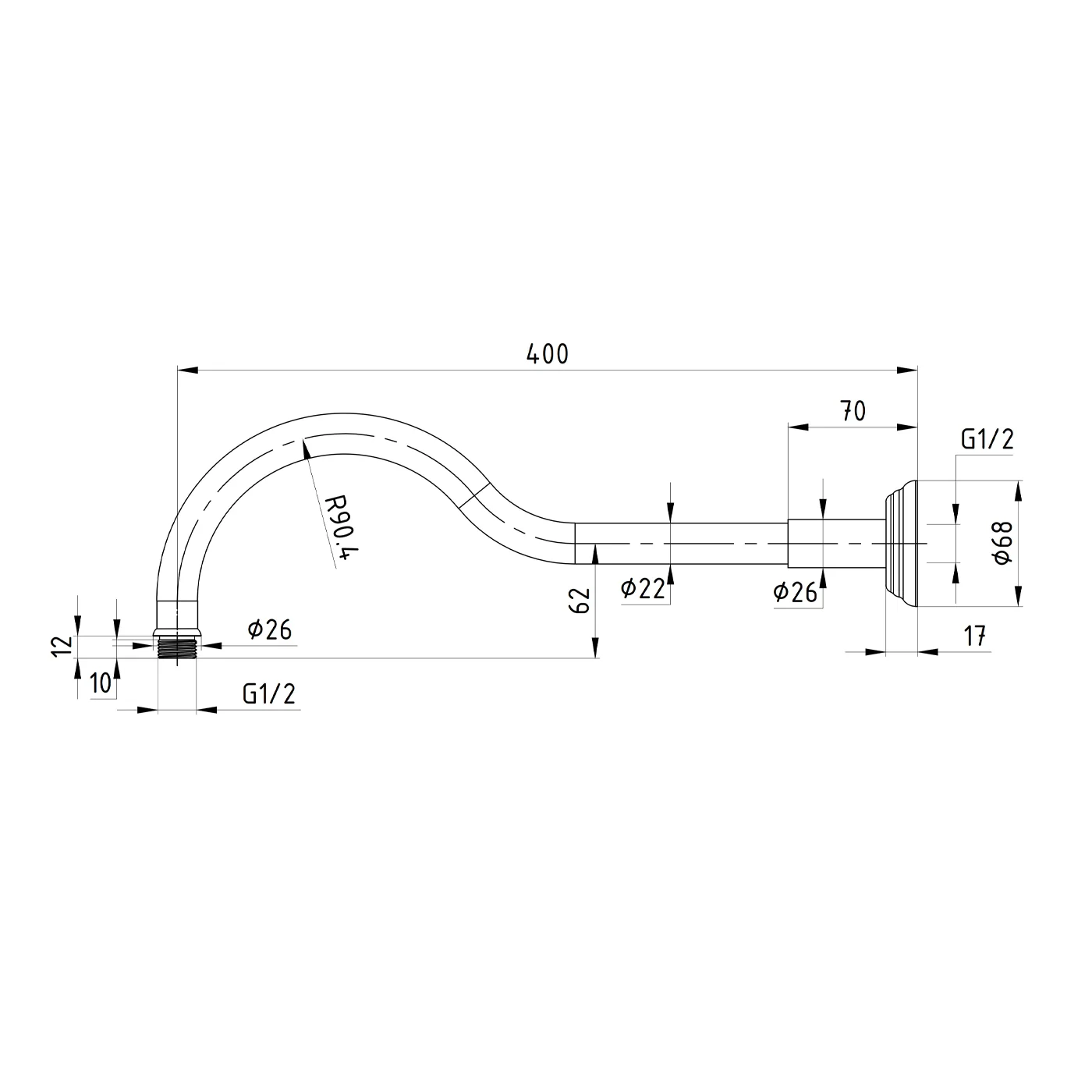 Clasico Horizontal Shower Arm - Image 5